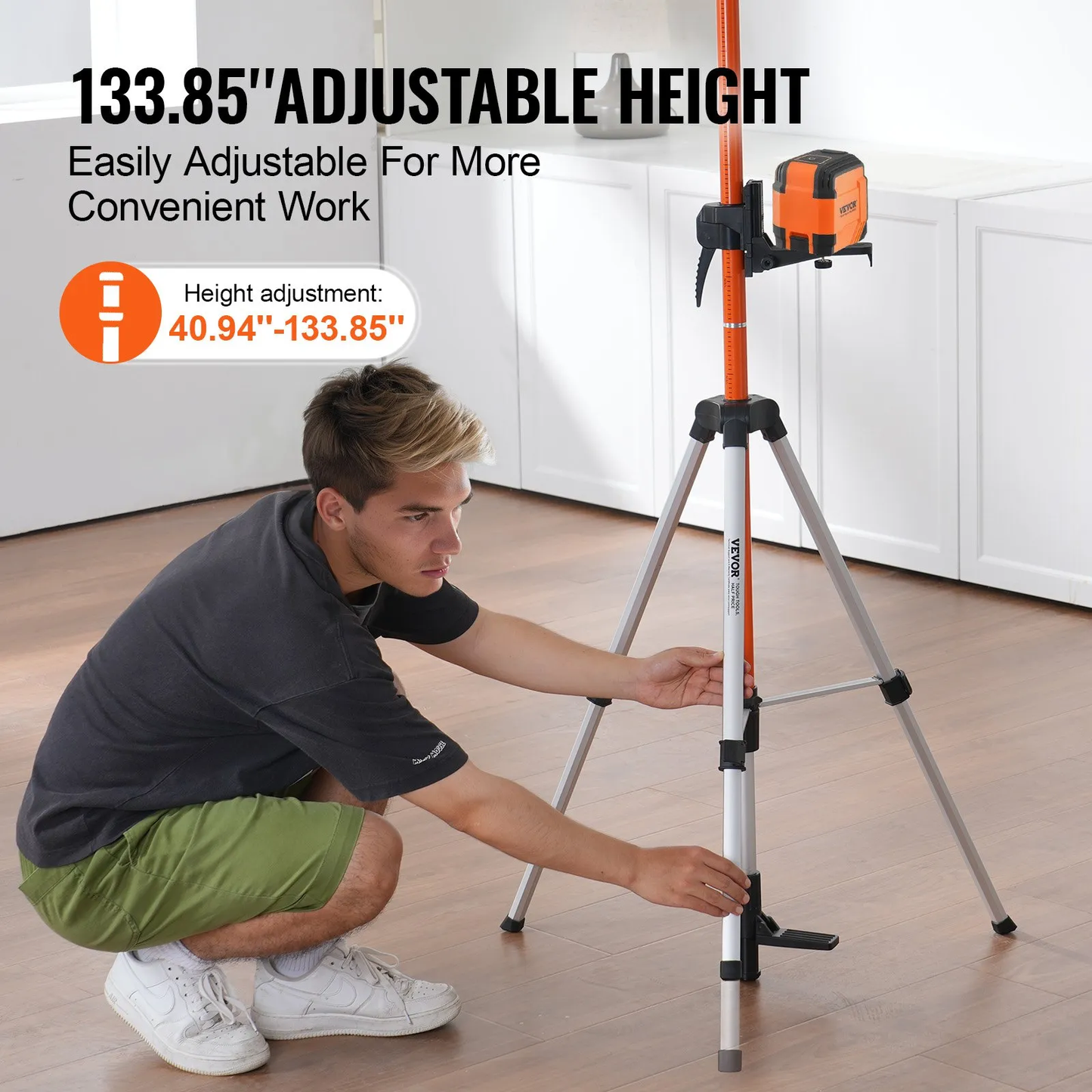 VEVOR Laser Level Tripod, 1/4"-20 & 5/8"-11 Thread Mount, 40.94-133.85 inch Height Adjustment,-$45