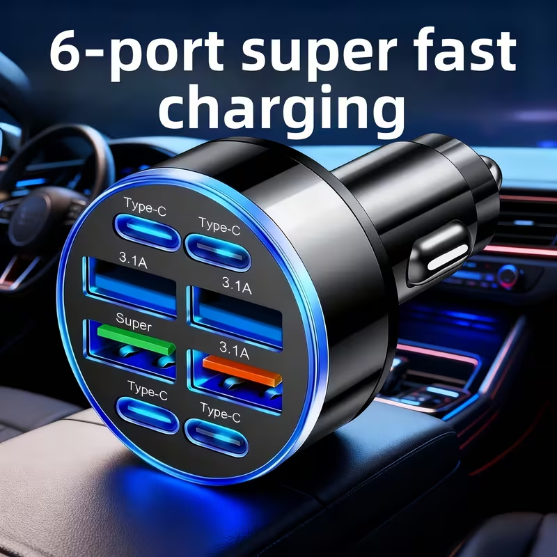 BNIB-100W 8-Port Fast Car Charger | 4 PD + 4 USB Multi Port Car Charging Hub, 12-24V Wide Voltage,-$10