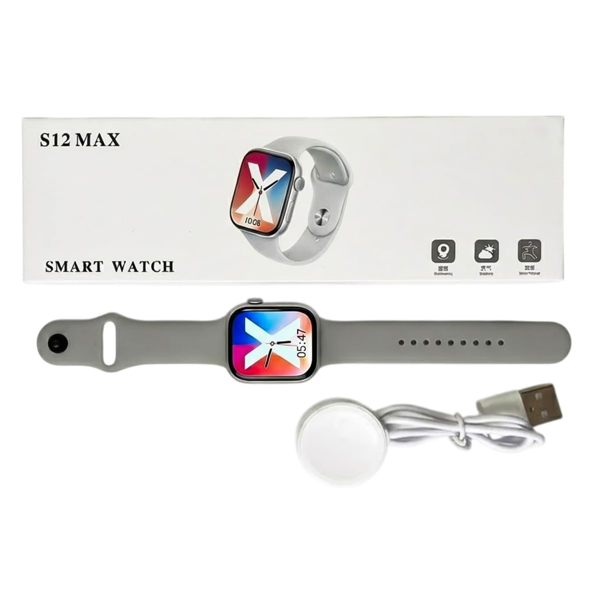 BNIB-PremiumAV S12 Max Smart Watch with 1.83 Inch HD Display,heart rate monitor, Sports Modes,silver,-$25
