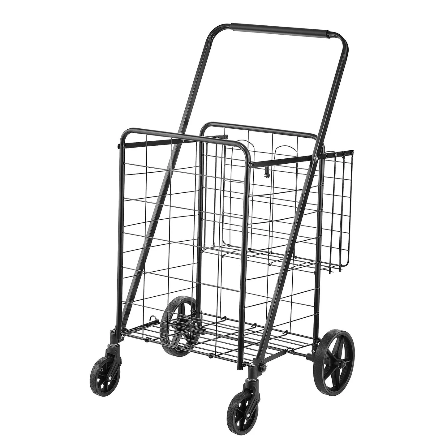 VEVOR Folding Shopping Cart, Jumbo Grocery Cart with Double Baskets, 360° Swivel Wheels, -$45