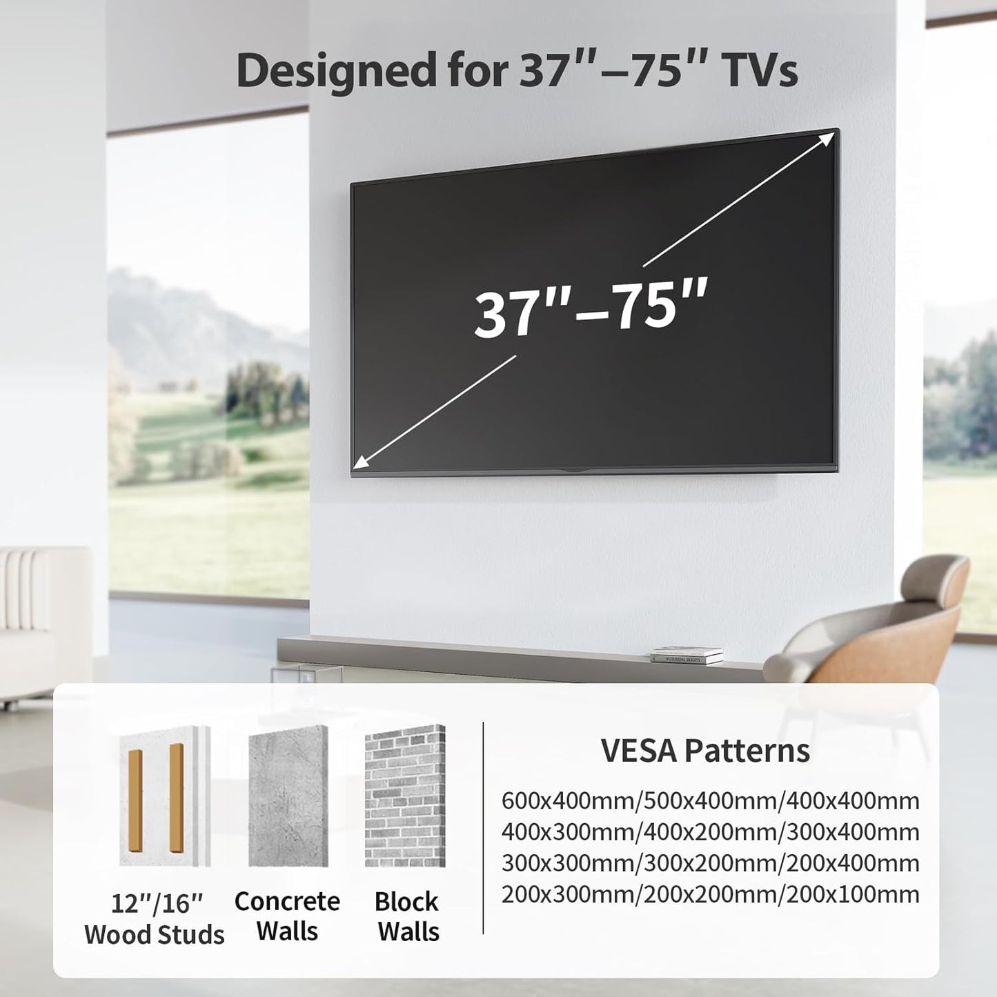 BNIB-Full Motion TV Wall Mount for Most 37-75 inch TVs up to 100 lbs,Dual Articulating Arms