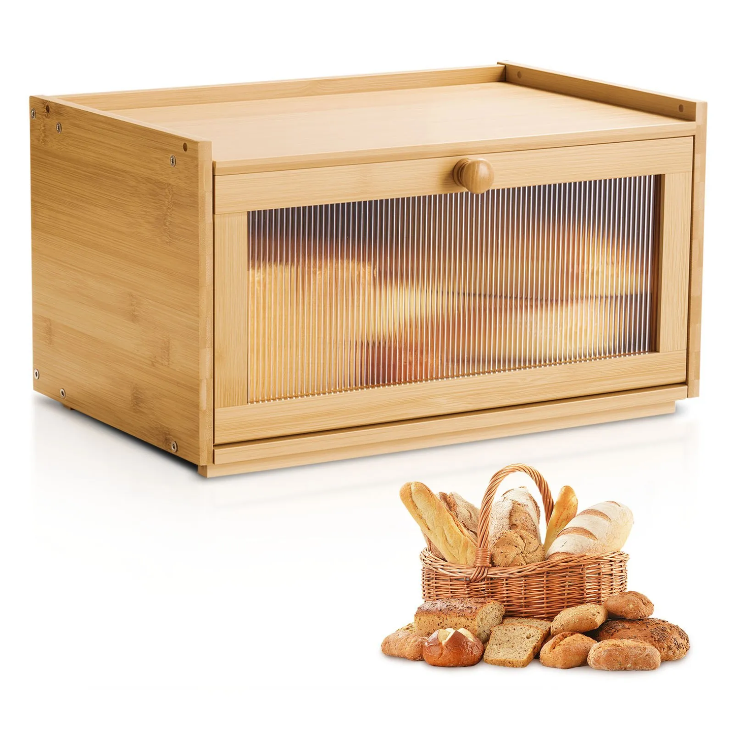 VEVOR Bread Box for Kitchen Counter, Large Capacity Bamboo Bread Storage Container,-$25