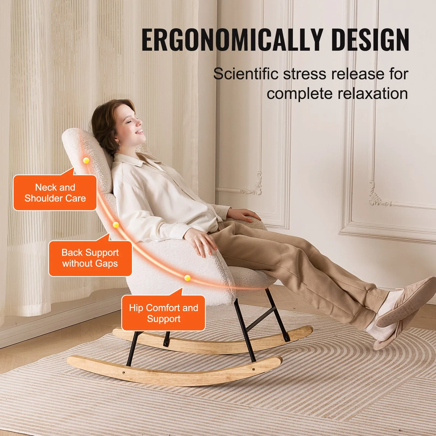 VEVOR Nursery Rocking Chair, 250 lbs Weight Capacity Teddy Fabric Upholstered Glider Rocker Chair,-$130