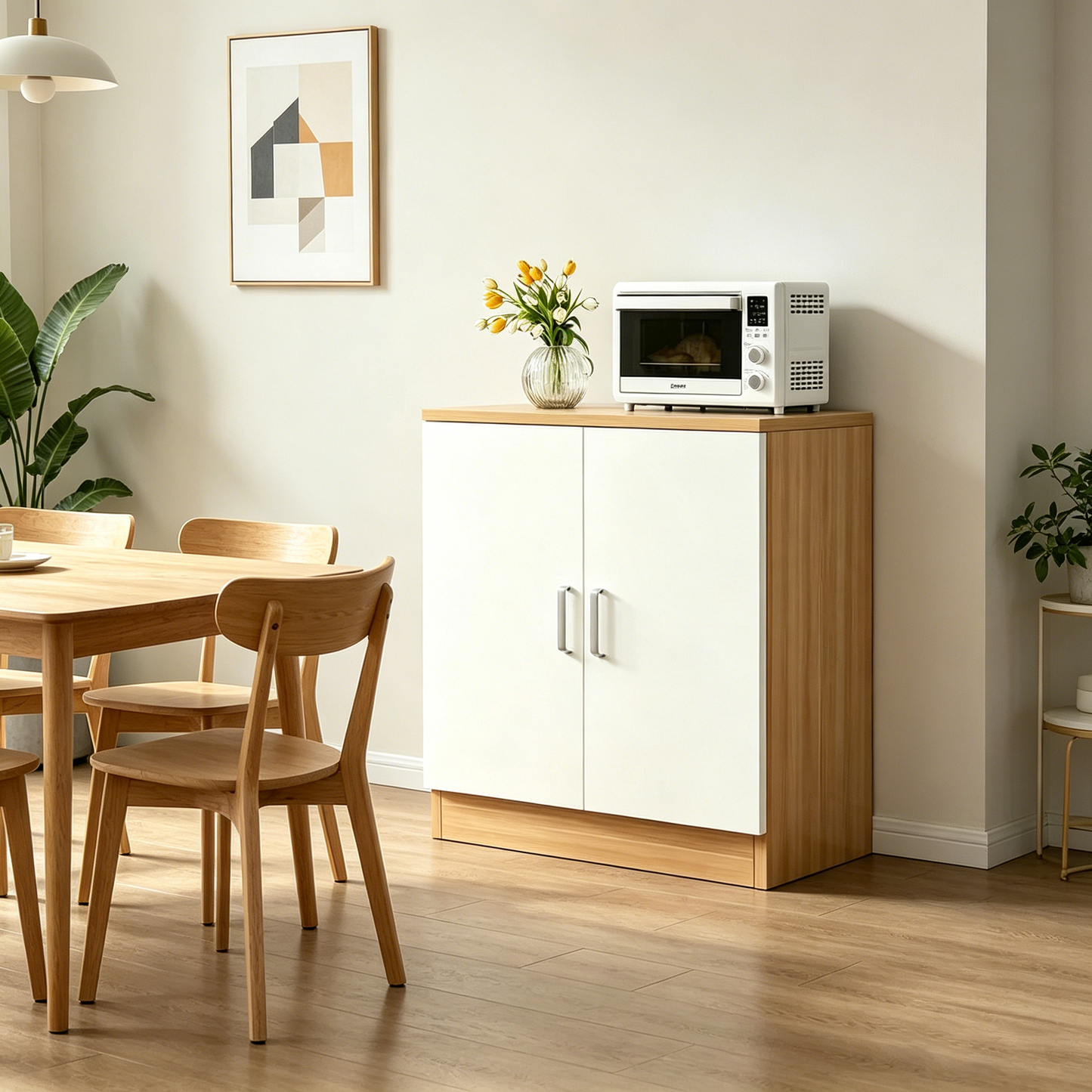 Brand New Assemble 2 Door Sideboard Cabinet, Light Walnut White Door,Wall Storage Cabinet,-$80