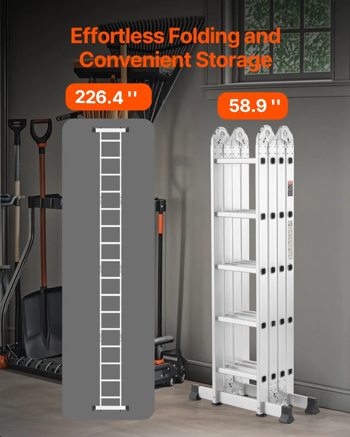 VEVOR Multi-Purpose Folding Ladder, 7-in-1 Tall Extension Step Ladder, A Frame 5 Step Telescoping,-$140