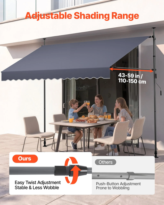 VEVOR Manual Retractable Awning, 118" Outdoor Retractable Patio Awning Sunshade Shelter,-$70