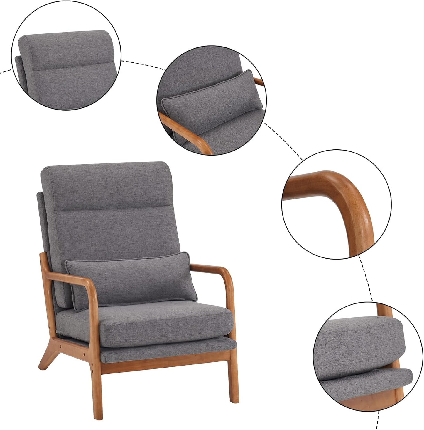 Brand New Assemble Karl Home Accent Chair Mid-Century Modern Chair with Pillow Upholstered,-$130