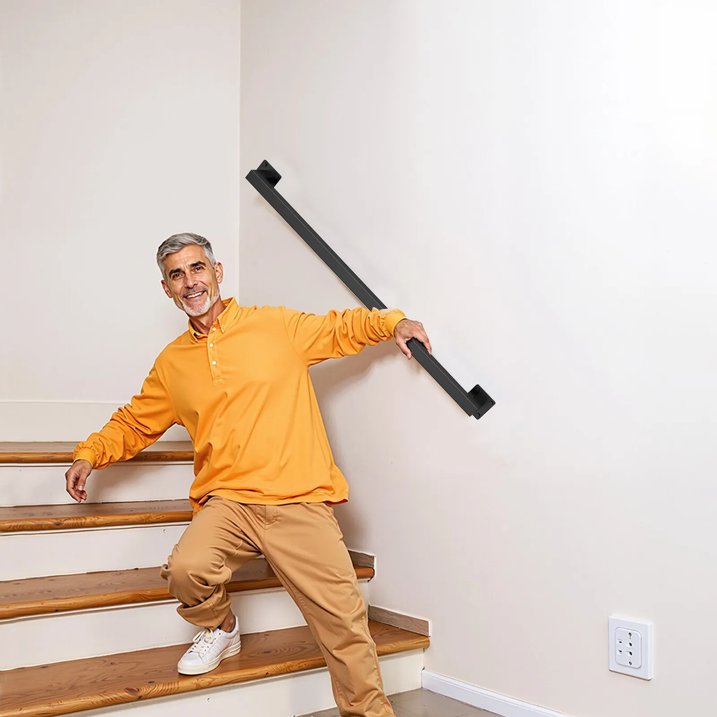 VEVOR Wall Mounted Stair Handrail, 3ft Black Iron Staircase Handrail Indoor, 250lbs Load Capacity,-$20