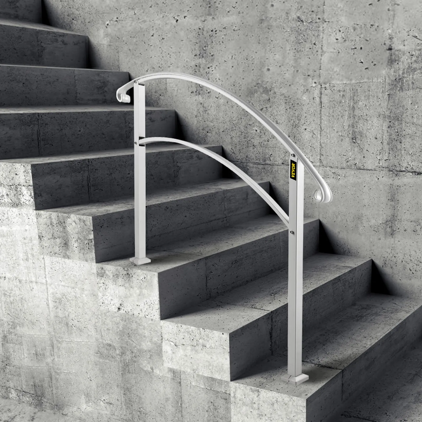 VEVOR Handrails for Outdoor Steps, Fit 1 or 3 Steps Outdoor Stair Railing, White Wrought Iron Handrail,-$60
