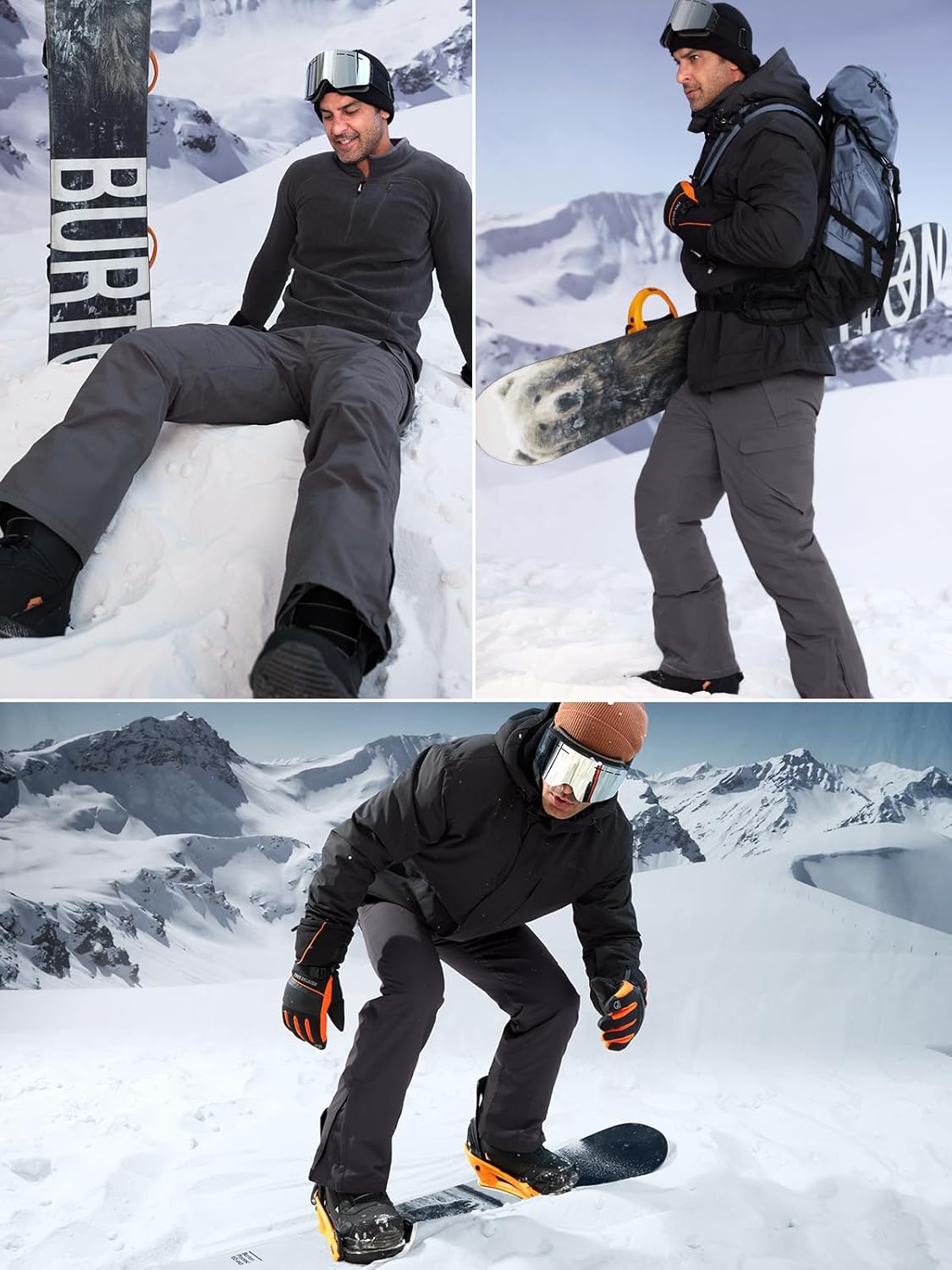 BNIB-FREE SOLDIER Men's Waterproof Snow Insulated Pants Winter Skiing Snowboarding Pants (‎Gray)