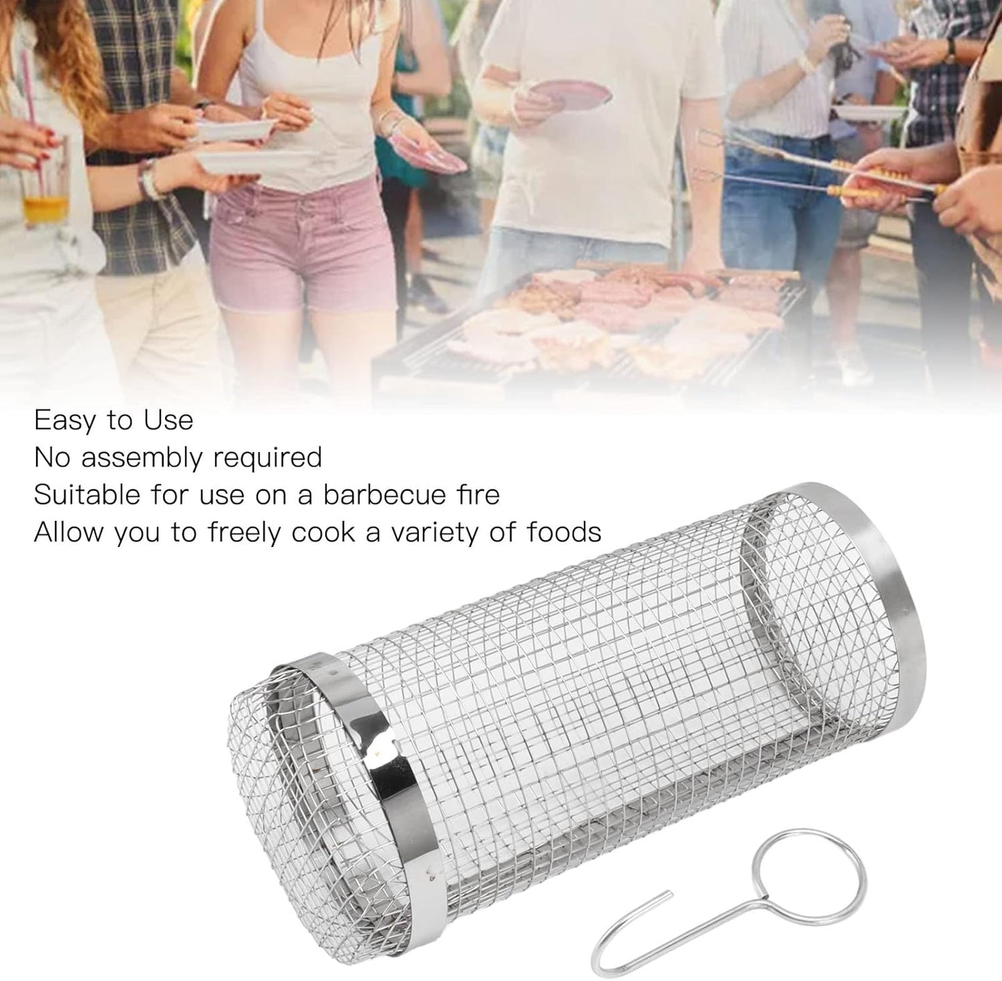 BNIB-Rolling Grill Baskets for Outdoor Grilling,Stainless Steel Heat Resistant Rust Prevention (20cm),-$8