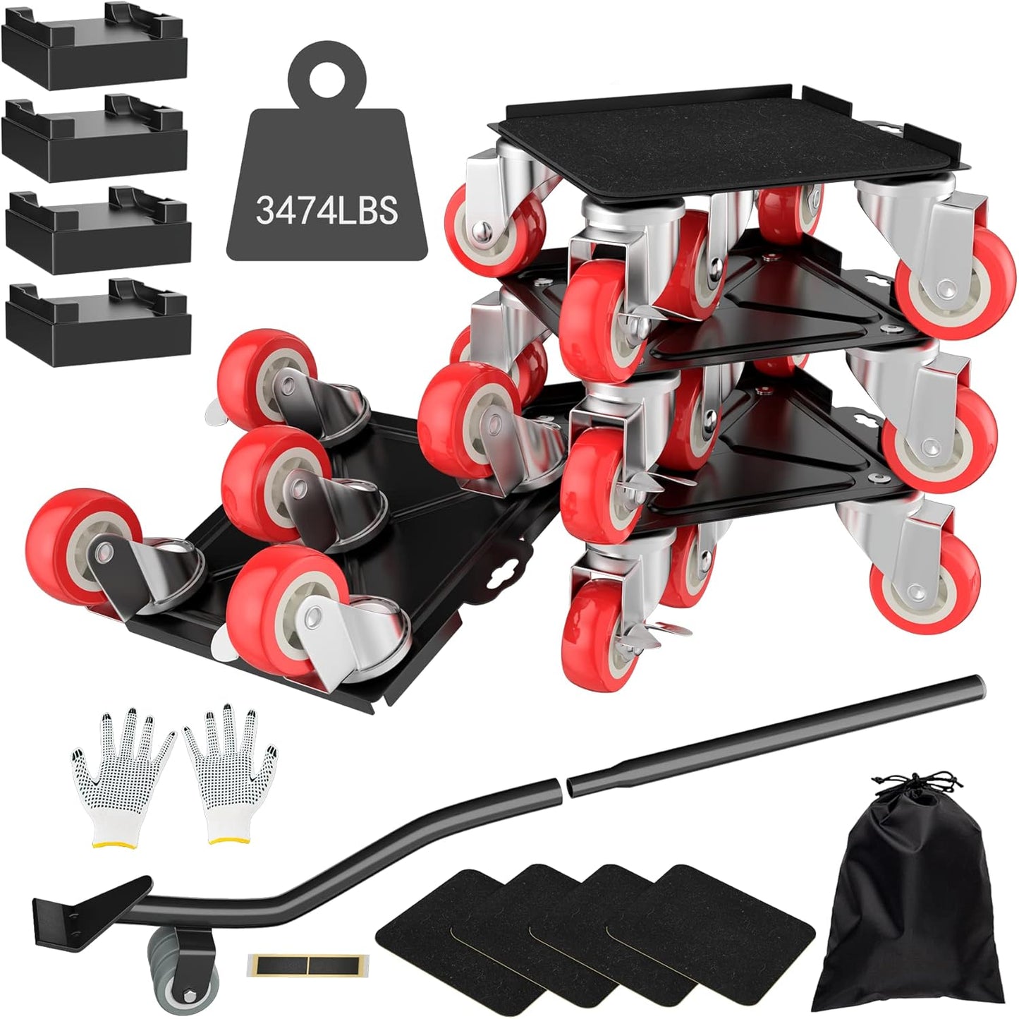 BNIB-Dolly 5 Wheels Heavy Duty Large Size Carbon Steel Panel Furniture Lift Max Load 1575kg,-$60