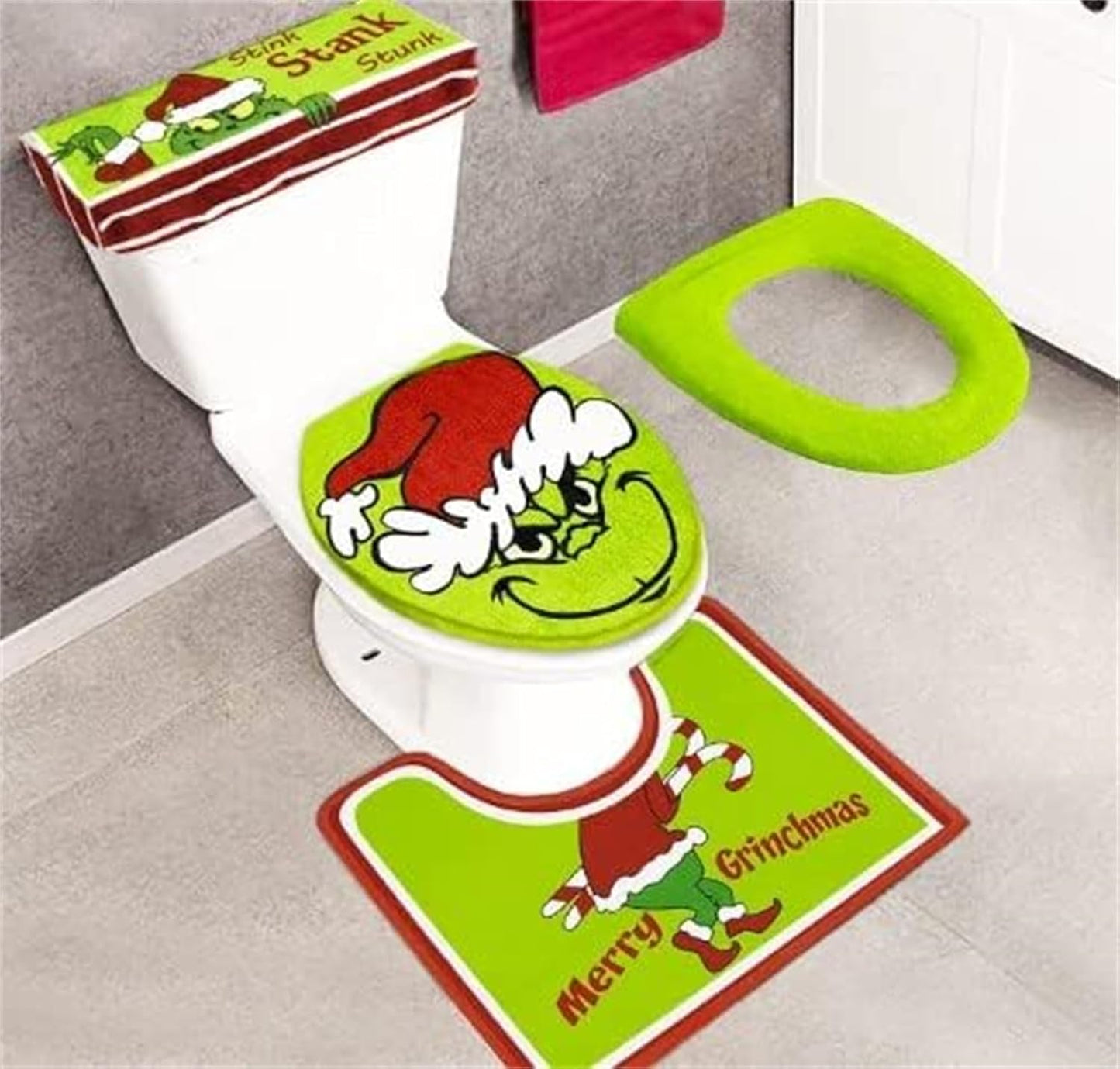 BNIB-Grinch Christmas Bathroom Decor - GRINCHS Decorations Bathroom Rugs and MATS Sets,-$10