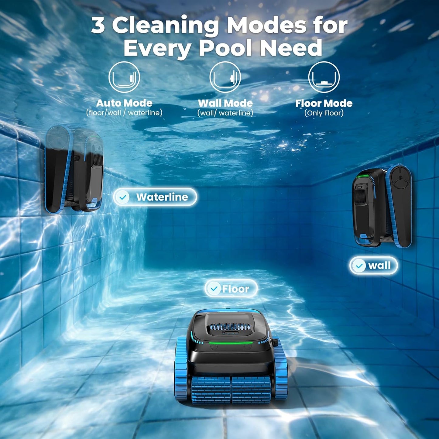 BNIB-Robotic Pool Cleaner, 5000 GPH Powerful Suction, Cordless Vacuum for Inground/Above Ground,-$300