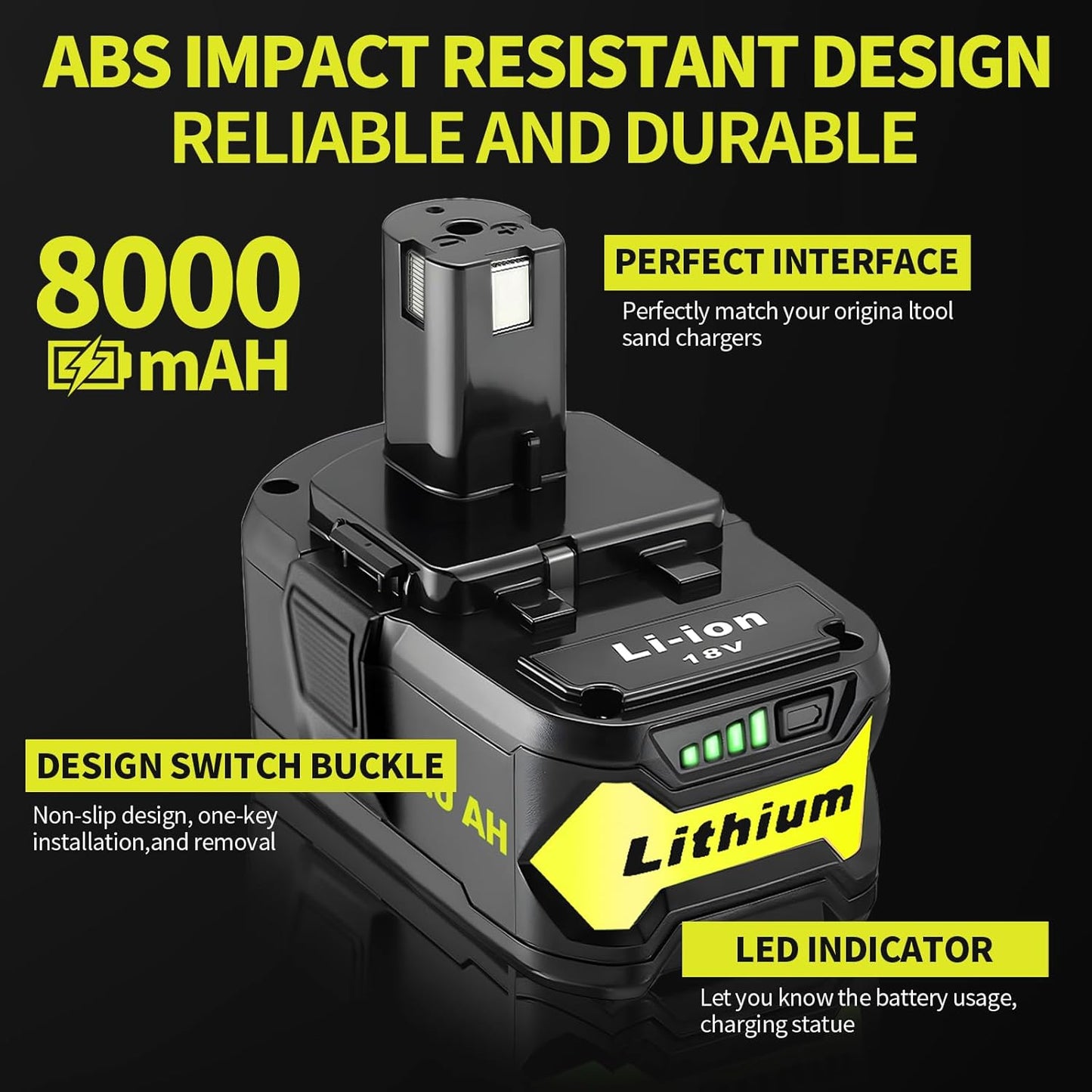 BNIB-2-Pack 18V 8.0Ah Lithium Battery Replacement for Ryobi 18V ONE+ P108 P104 P105 P102 P103 P109 P122,-$30