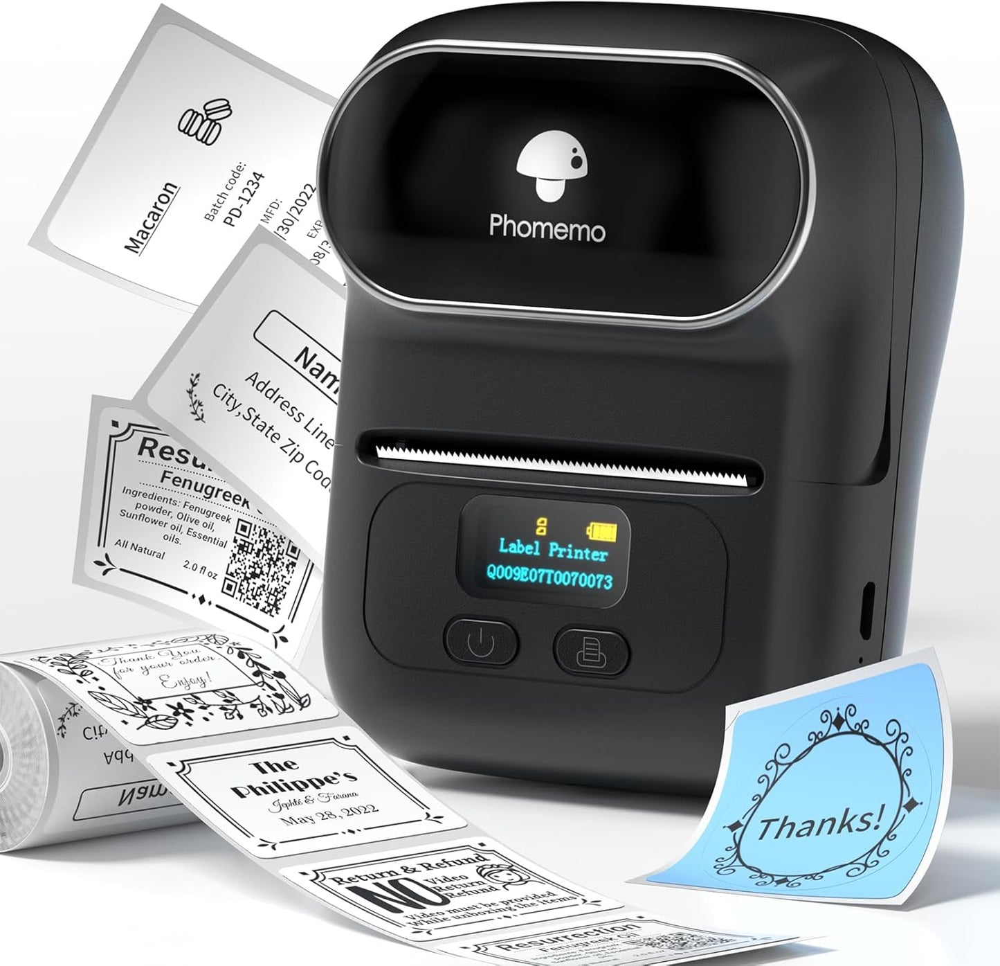 BNIB-Phomemo M110 Portable Thermal Label Printer, Bluetooth Label Maker Machine for iOS & Android,Black,-$35