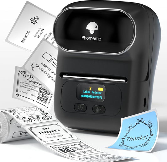 BNIB-Phomemo M110 Portable Thermal Label Printer, Bluetooth Label Maker Machine for iOS & Android,Black,-$35