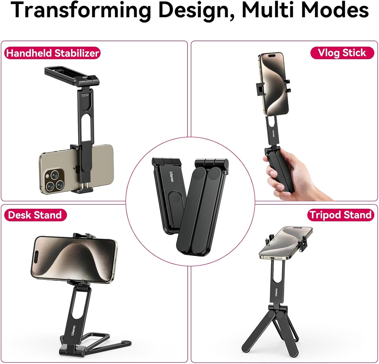 BNIB-ULANZI MA26 Pocket Phone Tripod Metal Phone Stand with Dual Cold Shoe 360° Rotable Foldable