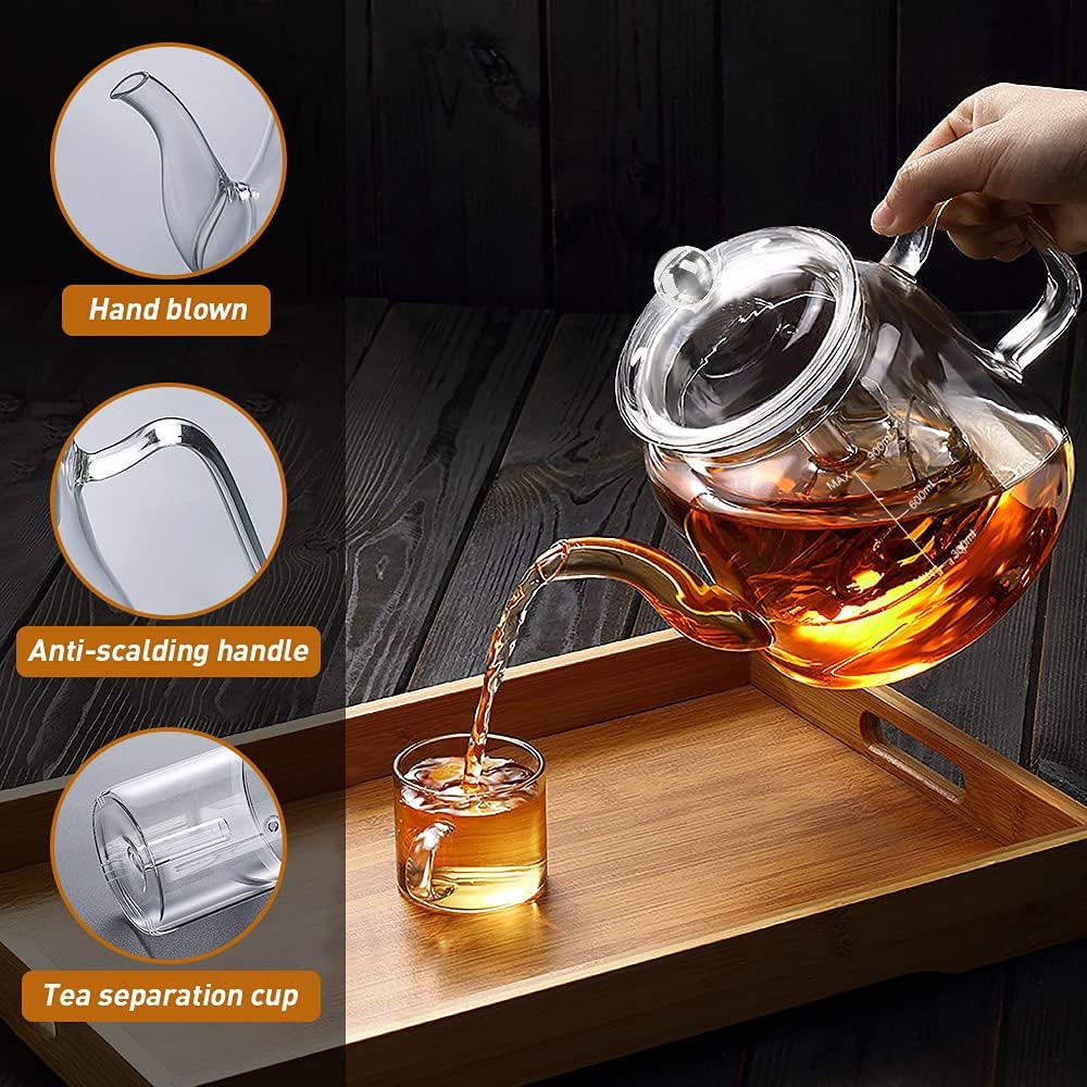 BNIB-Glass Teapot with Infuser 1200ML for Stovetop Safe with Removable Infuser Tea Kettle,-$15