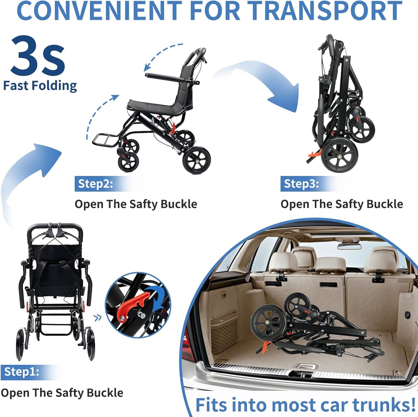 Brand New Portable Aluminum Transport Wheelchair | Handbrake & 8" Rear Wheels |(Seat Width: 15.75"),-$150