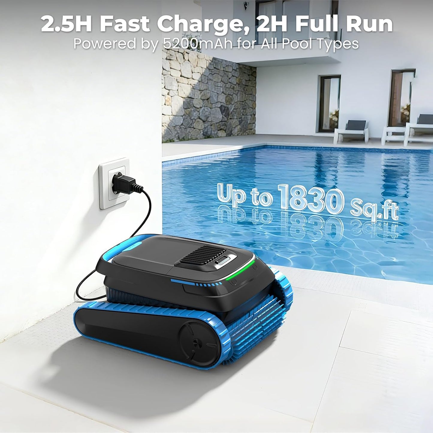 BNIB-Robotic Pool Cleaner, 5000 GPH Powerful Suction, Cordless Vacuum for Inground/Above Ground,-$300