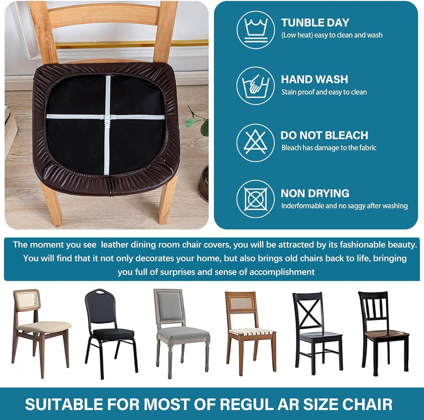 BNIB-PU Leather Seat Covers for Dining Room Chair, 4 Pack Waterproof Dining Room Chair Covers Stretch,-$10