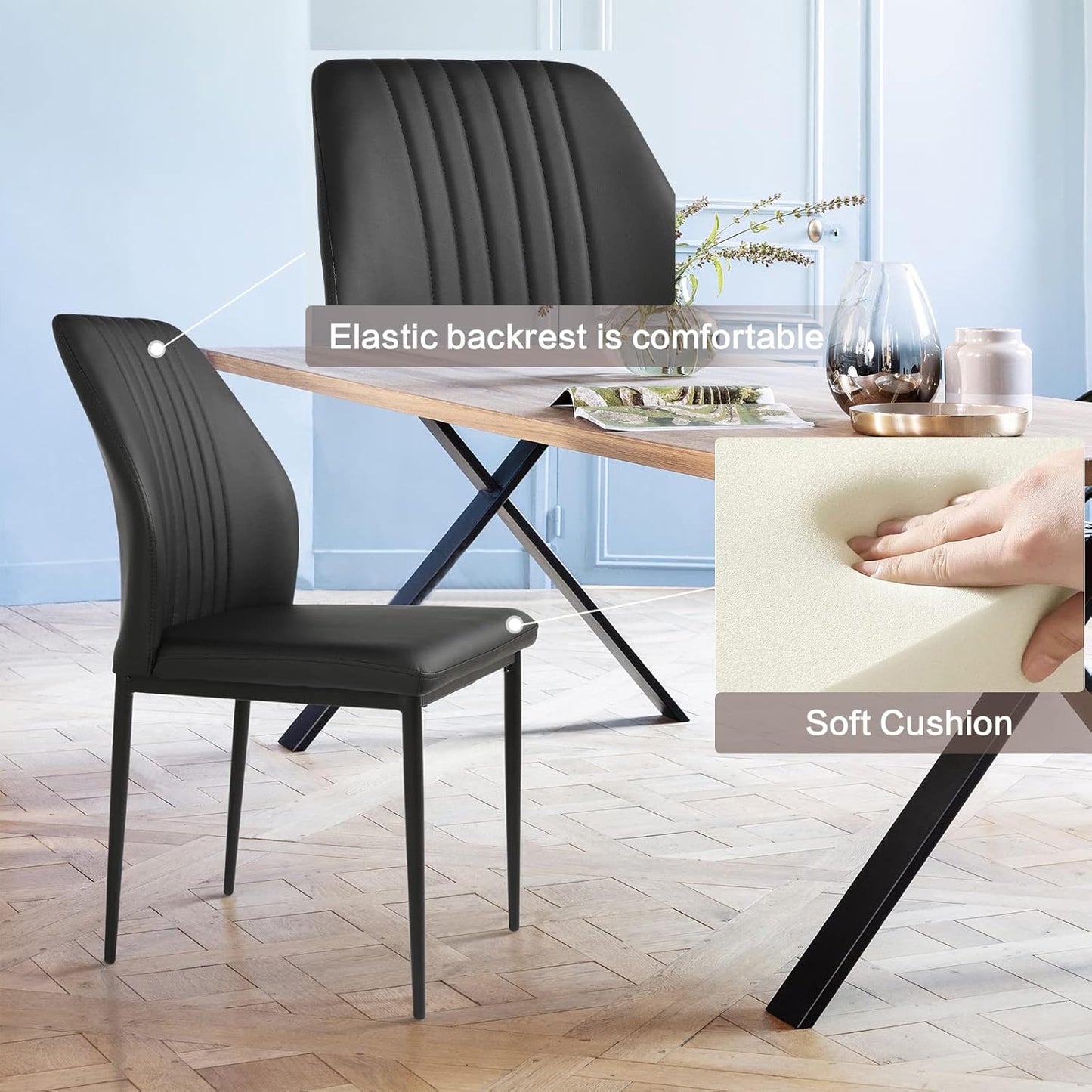 BNIB-Dining Chairs Set of 2, PU Faux Leather Upholstered Mid-Century Modern Dining Room Chairs, -$140