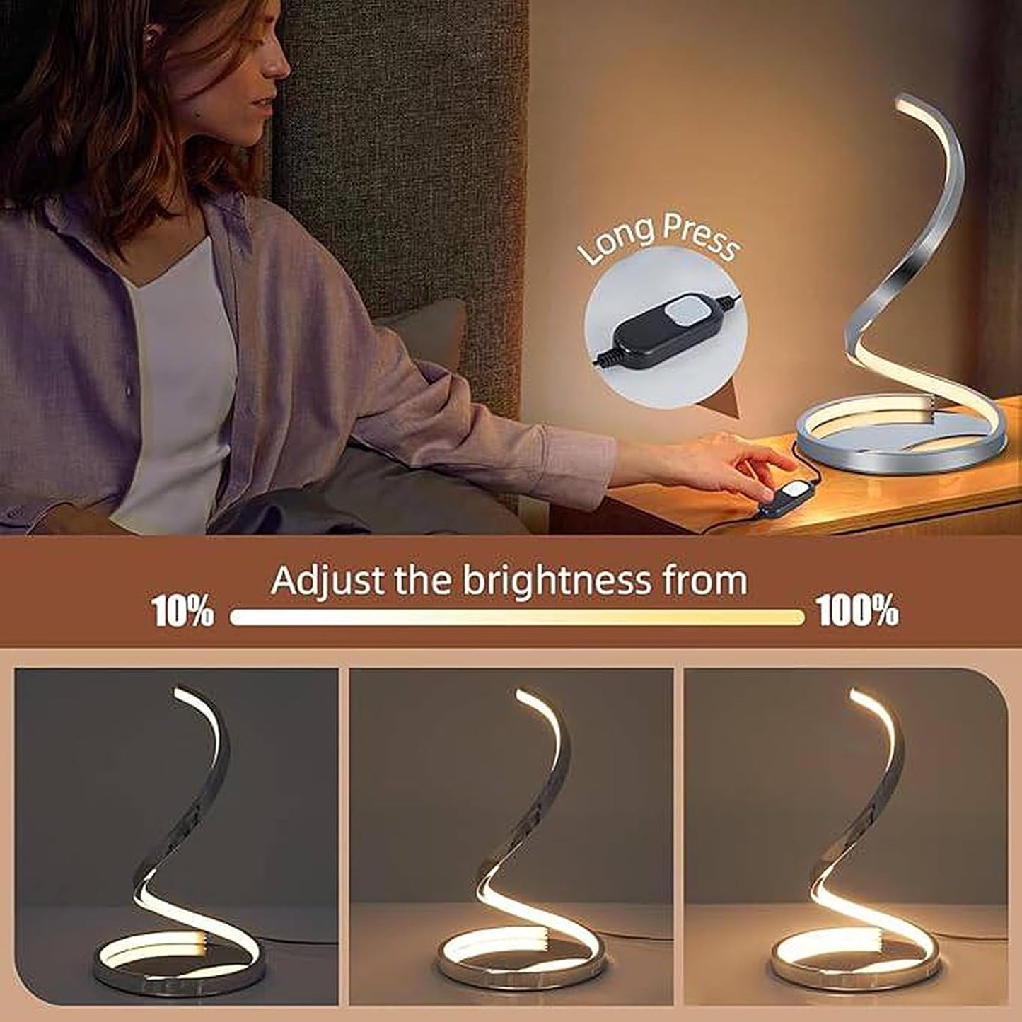 BNIB-Table Lamp, Modern Spiral Bedside Lamps, 2 Packs12W Stepless Dimmable LED Touch Lamp,-$15