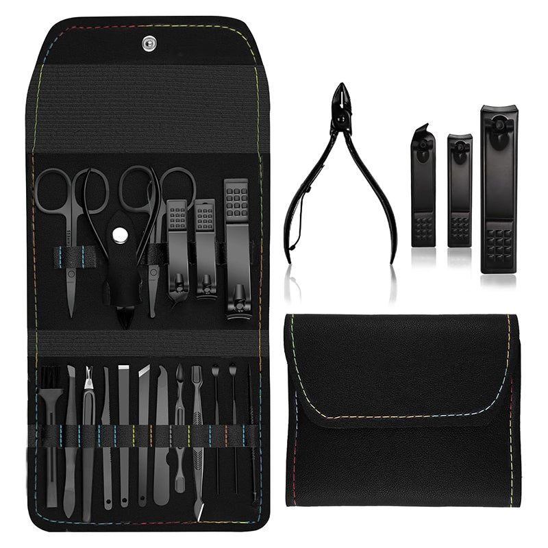 [BNIB] SUBESING 18-Piece Professional Manicure Set,Stainless Steel Manicure Kit Nail Care-(Black)-$15