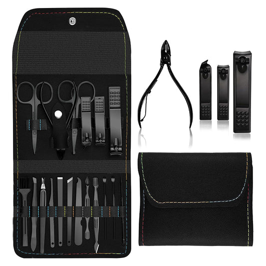 [BNIB] SUBESING 18-Piece Professional Manicure Set,Stainless Steel Manicure Kit Nail Care-(Black)-$15