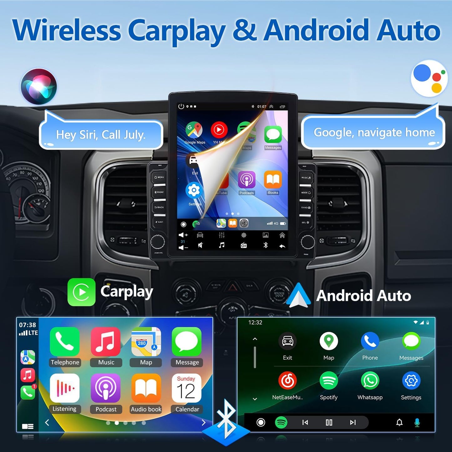BNIIB-Android 13 Car Stereo Radio for 2009-2012 RAM 1500 2500 3500, 9.7 in HD Touchscreen Wireless,-$200