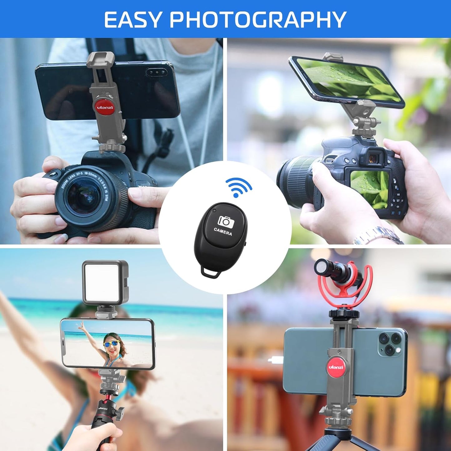 BNIB-ULANZI Universal Phone Tripod Mount with Cold Shoe Mount, Rotated Cell Phone Clamp Holder