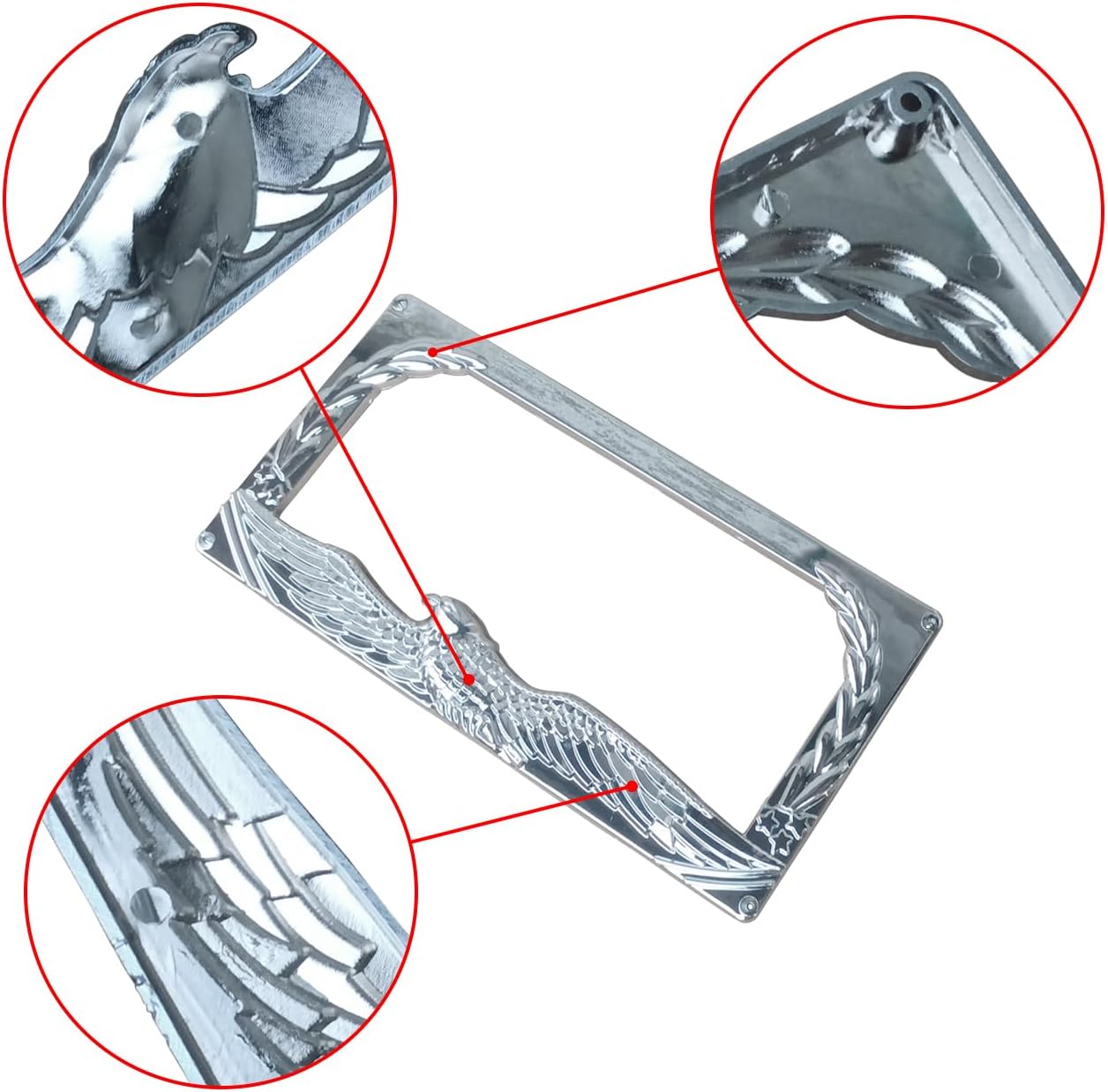 BNIB-NINTE 3D American Bald Eagle License Plate Frame Universal ABS Chrome-2 Holes W/O Cap Silver,-$5