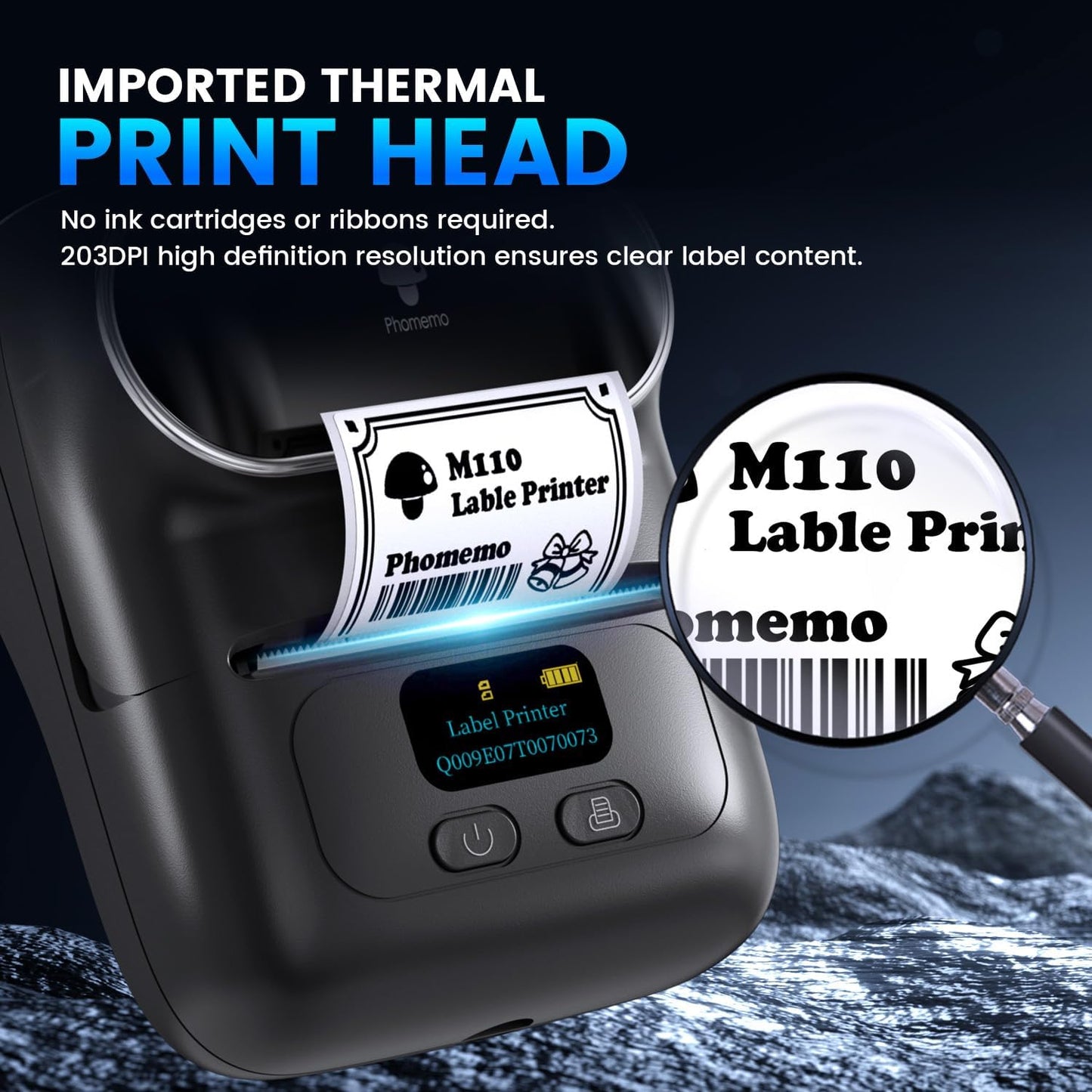 BNIB-Phomemo M110 Portable Thermal Label Printer, Bluetooth Label Maker Machine for iOS & Android,Black,-$35