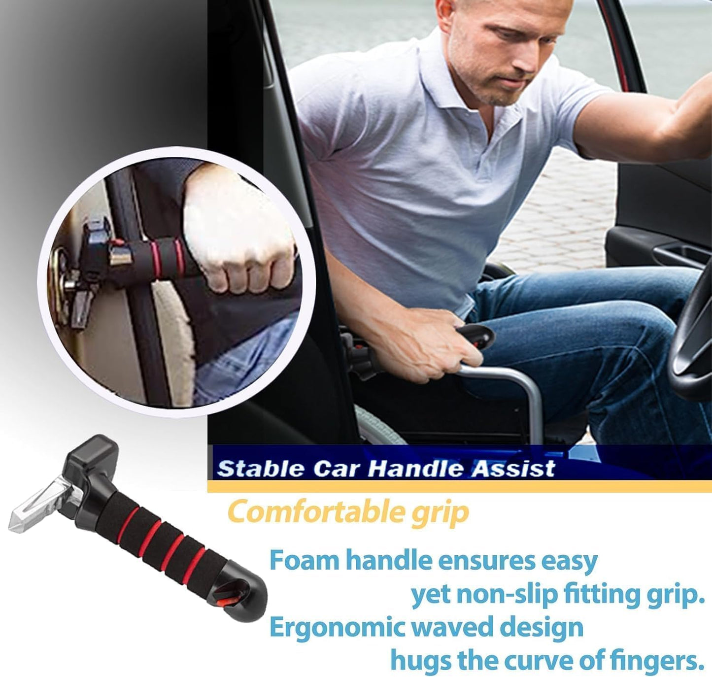 BNIB-3 in 1 Vehicle Support Handles,Automotive Door Assist Handle, with Seatbelt Cutter and Window Breaker,-$10