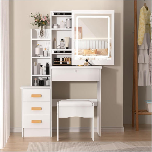 BNIB-Frogued Vanity Desk with LED Lighted Round Mirror, 3 Lighting Modes Makeup Table,-$100