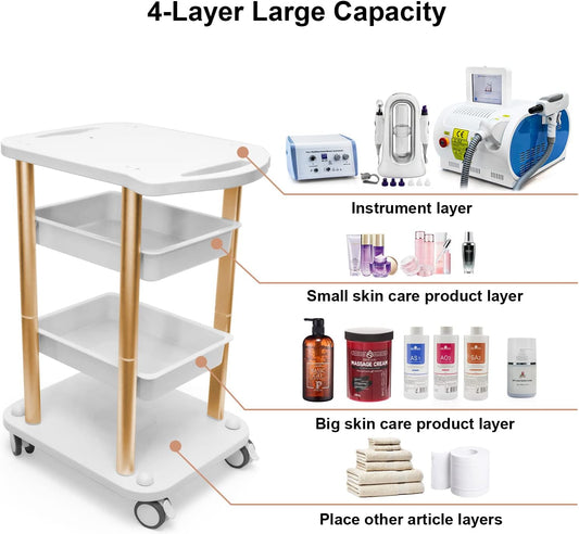 BNIB-Beauty Salon Furniture Trolley Spa Styling Pedestal Rolling Cart Two Shelf Abs Aluminum Elitzia ETTRO5