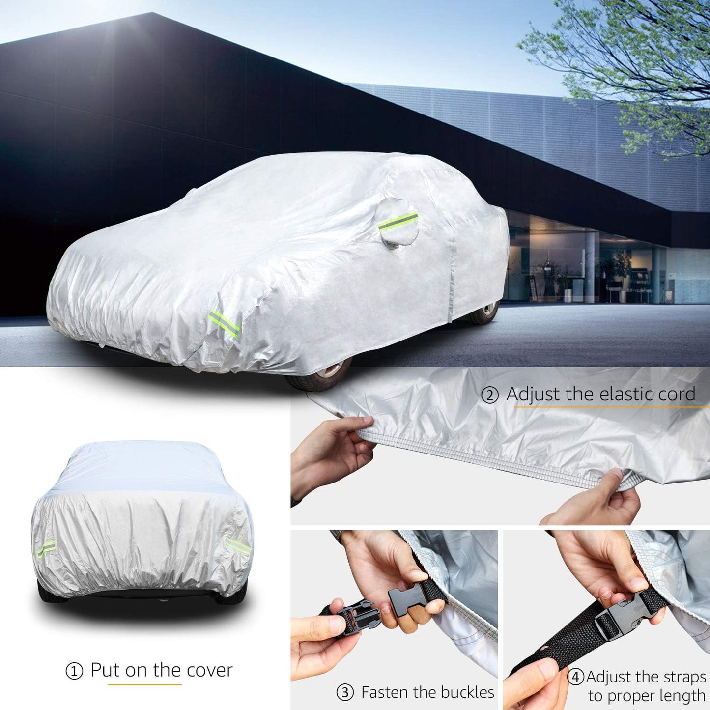BNIB-Amazon Basics Silver Weatherproof Car Cover - 150D Oxford, Sedans up to 170"