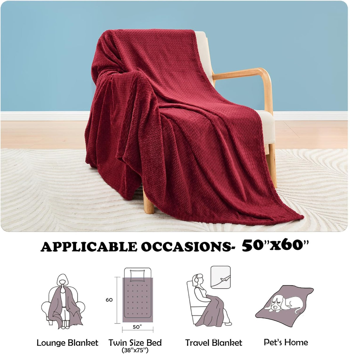 BNIB-NEWCOSPLAY Fleece Leaves Pattern Throw Blanket, Red, 50"x60" - $15