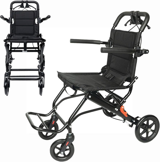 Brand New Portable Aluminum Transport Wheelchair | Handbrake & 8" Rear Wheels |(Seat Width: 15.75"),-$150