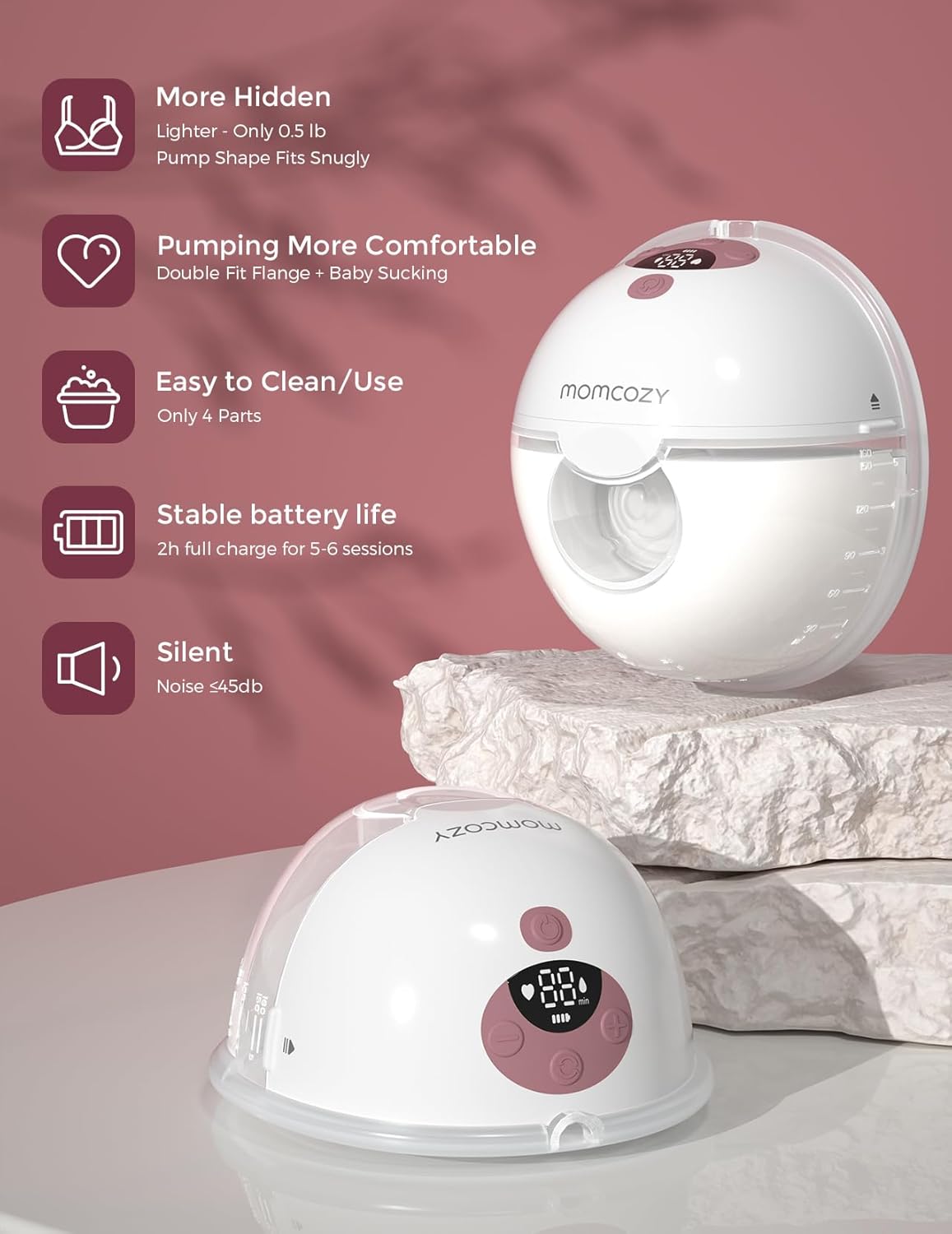 BNIB-Momcozy M5 Smart Double Wearable Breast Pump,3 Modes & 9 Levels,24mm(2 Pack) Cozy Red,-$160