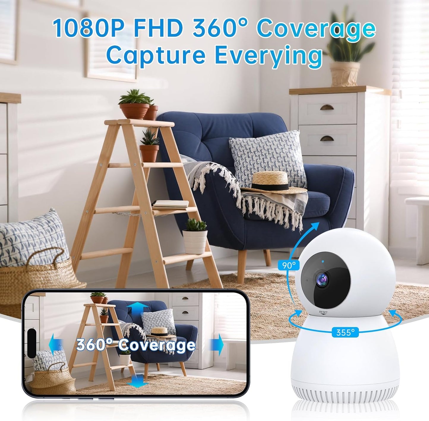 BNIB-Indoor Security Camera, 1080P Camera, 2.4GHz WiFi Security Cameras Wireless Indoor,-$20