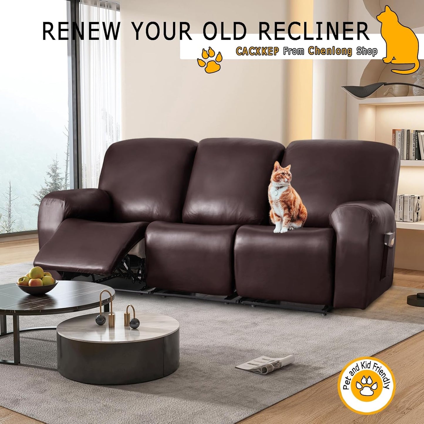 BNIB-Reclining Couch Covers Loveseat Recliner Chair Slip Covers Leather Waterproof Stretch Sofa Covers,-$20