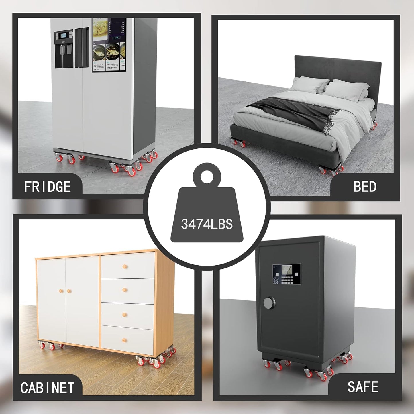 BNIB-Dolly 5 Wheels Heavy Duty Large Size Carbon Steel Panel Furniture Lift Max Load 1575kg,-$60