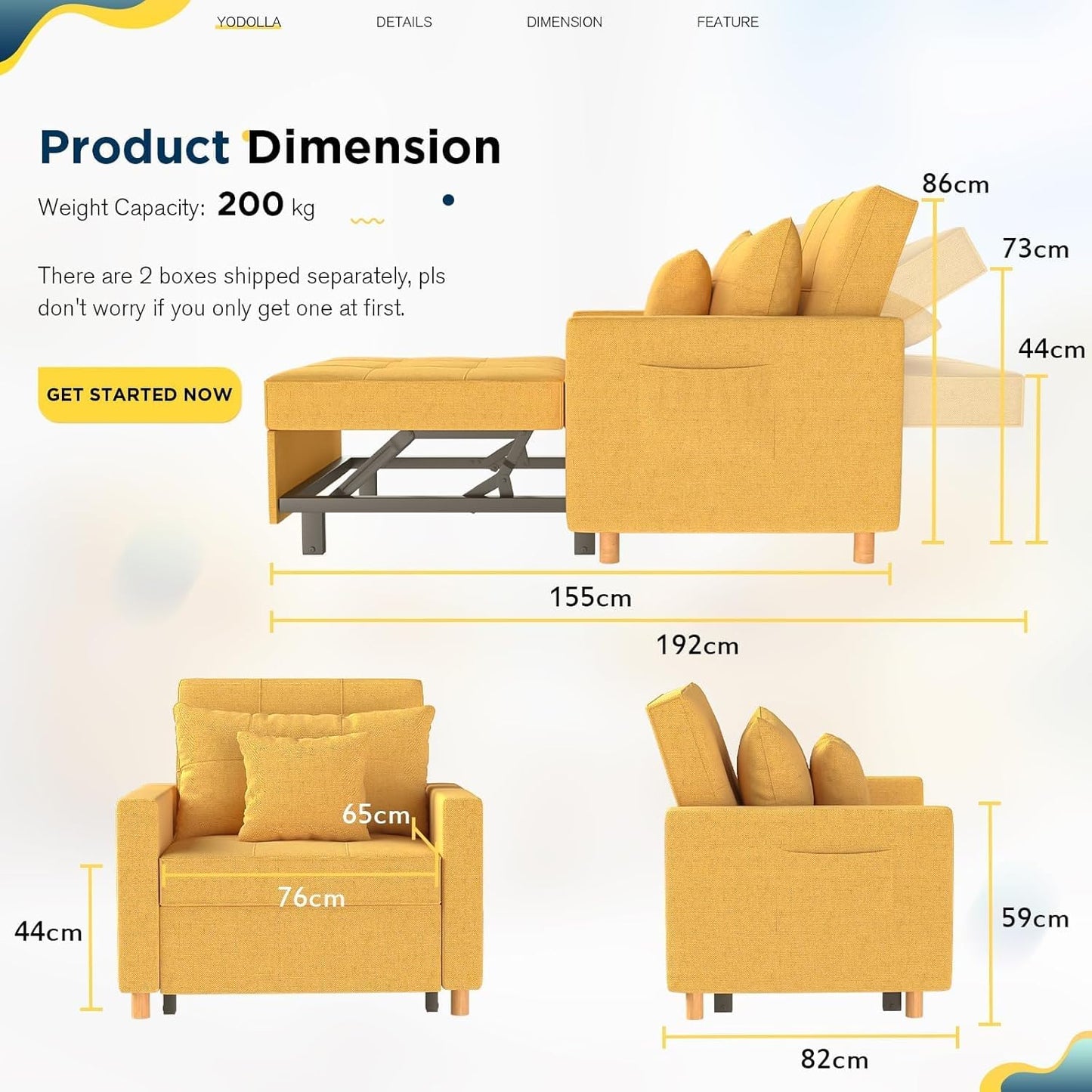 Brand New assemble 3-in-1 Sleeper Chair Bed, Convertible Single Sofa for Small Room, -$250