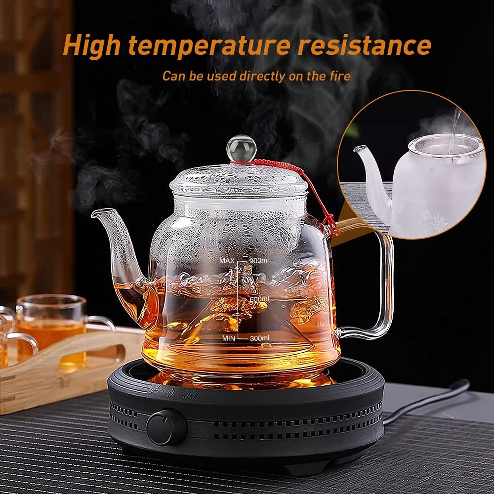BNIB-Glass Teapot with Infuser 1200ML for Stovetop Safe with Removable Infuser Tea Kettle,-$15