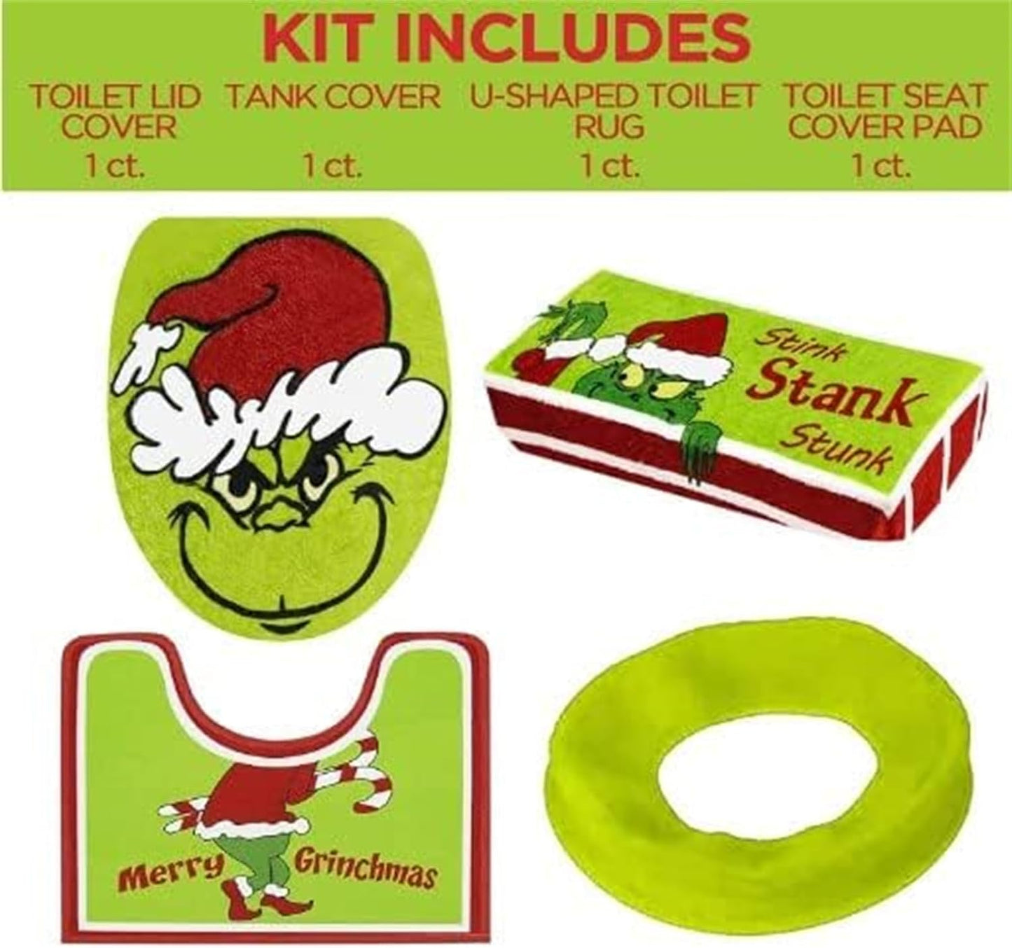 BNIB-Grinch Christmas Bathroom Decor - GRINCHS Decorations Bathroom Rugs and MATS Sets,-$10