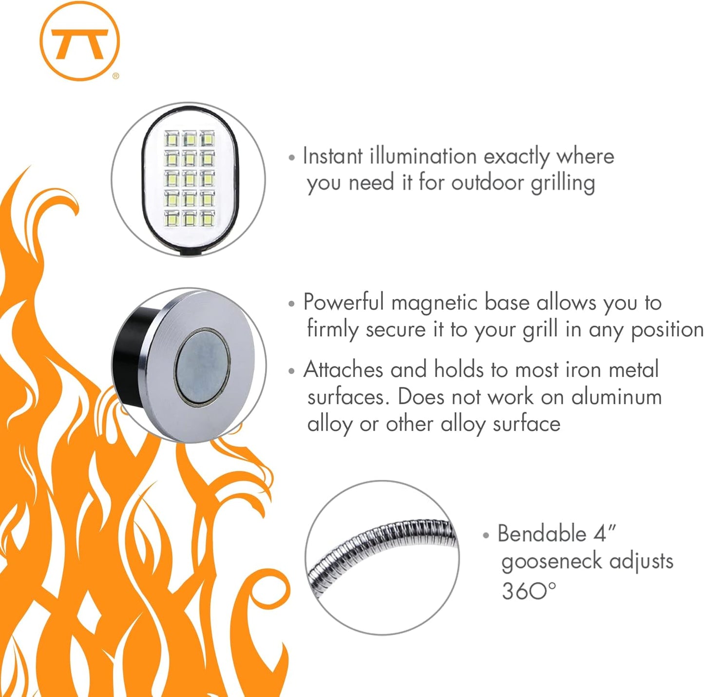 BNIB-Outset 66620 Rotating Grill Light, 15-LED Waterproof BBQ Grill Light,Silver