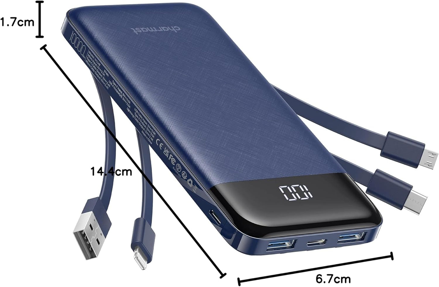 BNIB-Charmast Portable Charger with Built in Cables, Charger with Cords Wires Slim 10000mAh