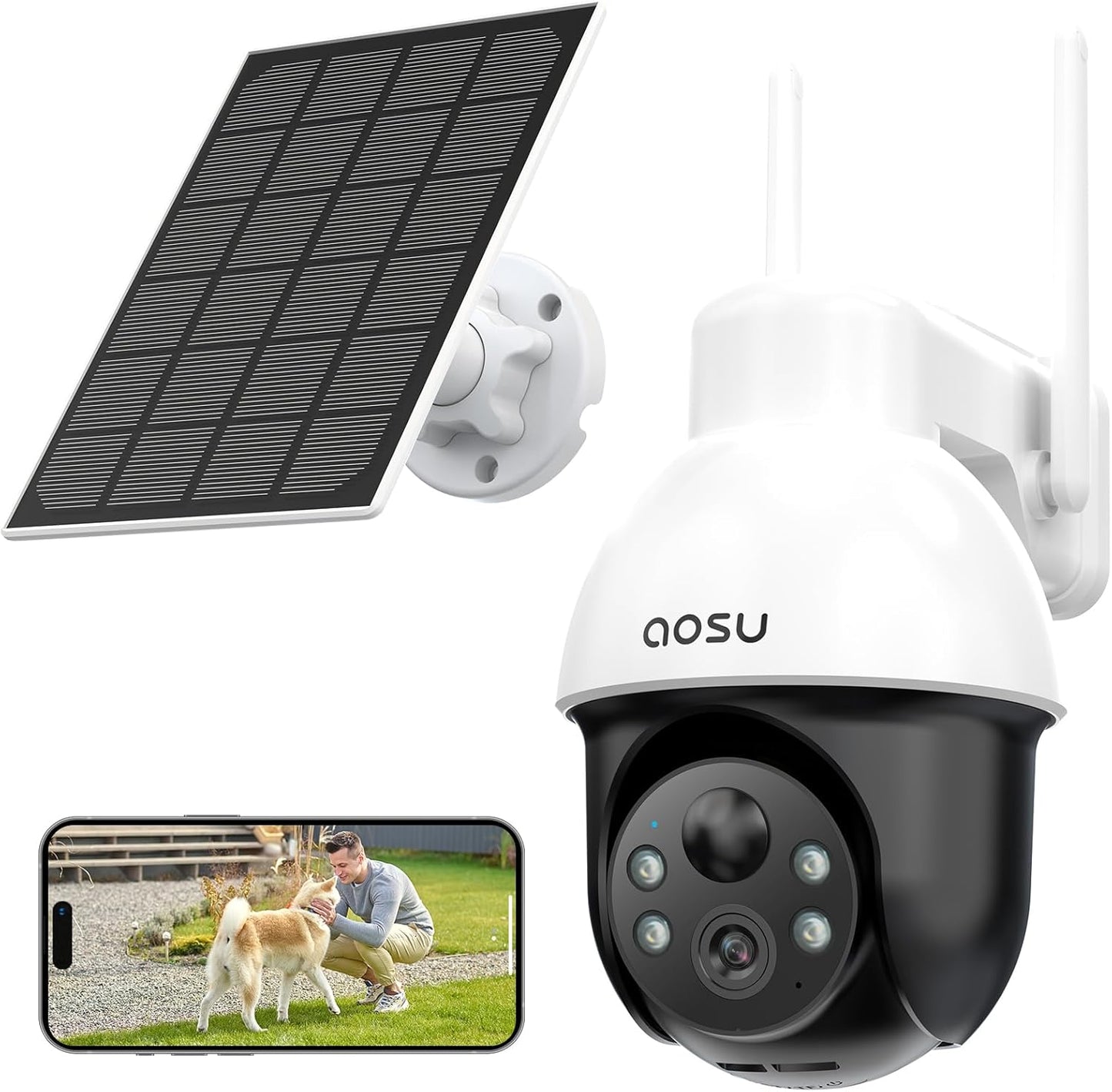 BNIB-AOSU Solar Security Camera Wireless Outdoor, 3K/5MP WiFi Camera Surveillance Exterieur